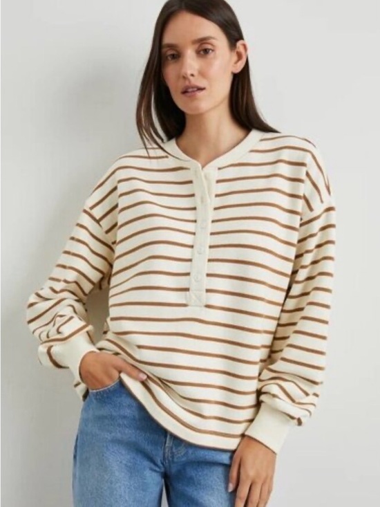 Rails Sweaters - Rails Cream & Brown Striped Henley Top